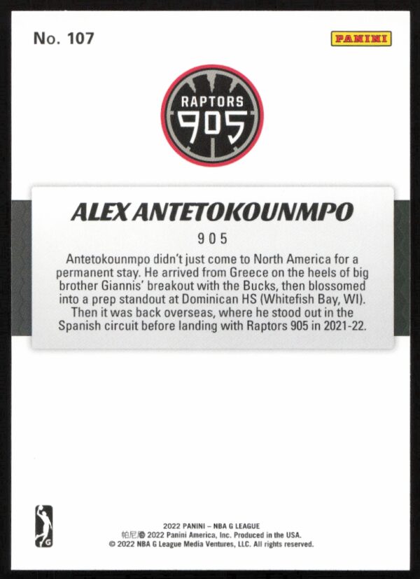 2021-22 Panini NBA G League Alex Antetokounmpo #107 (Back)