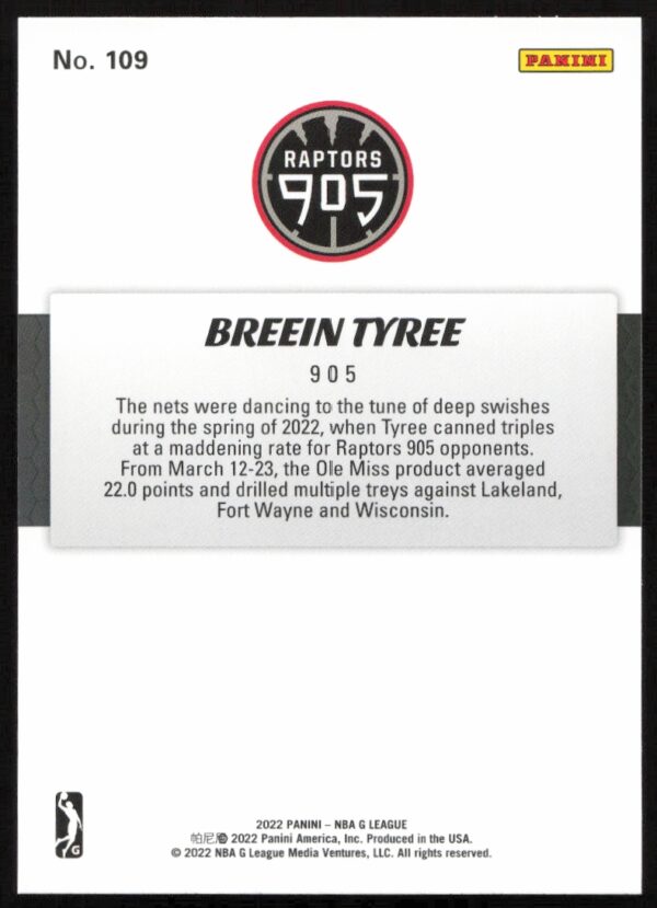 2021-22 Panini NBA G League Breein Tyree #109 (Back)