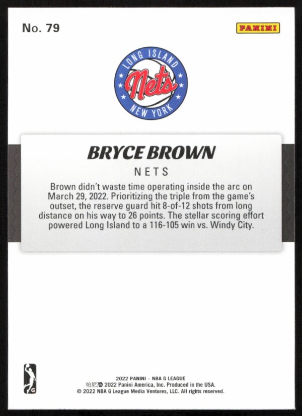 2021-22 Panini NBA G League Bryce Brown #79 (Back)