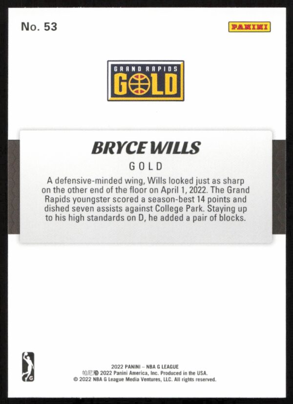 2021-22 Panini NBA G League Bryce Wills #53 (Back)