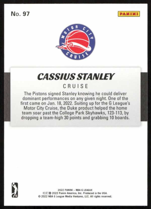 2021-22 Panini NBA G League Cassius Stanley #97 (Back)