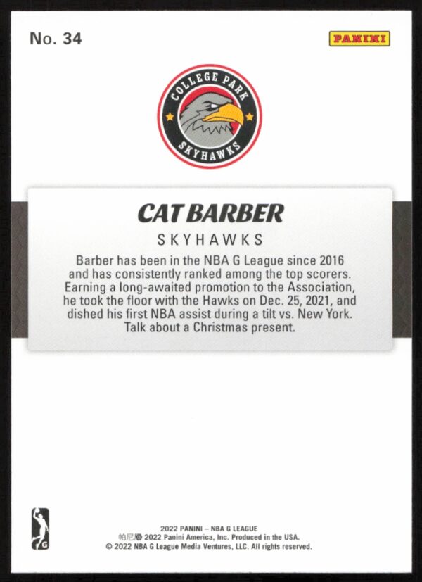 2021-22 Panini NBA G League Cat Barber #34 (Back)