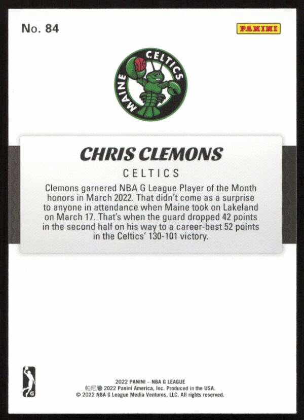2021-22 Panini NBA G League Chris Clemons #84 (Back)