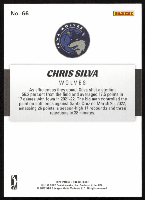 2021-22 Panini NBA G League Chris Silva #66 (Back)