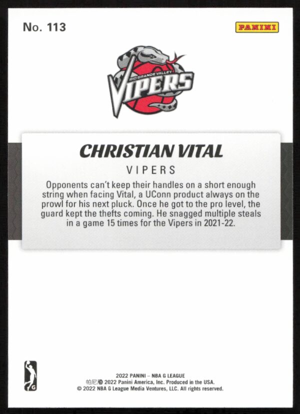 2021-22 Panini NBA G League Christian Vital #113 (Back)