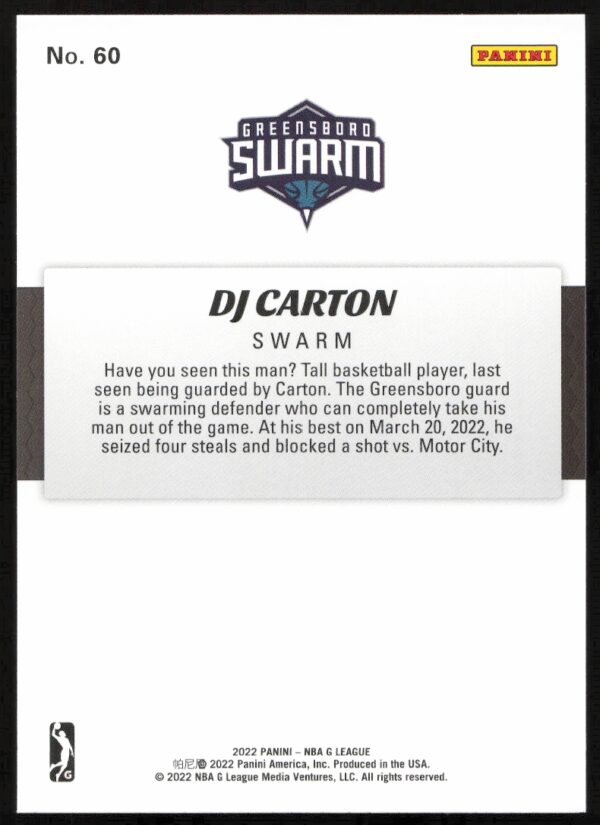 2021-22 Panini NBA G League DJ Carton #60 (Back)