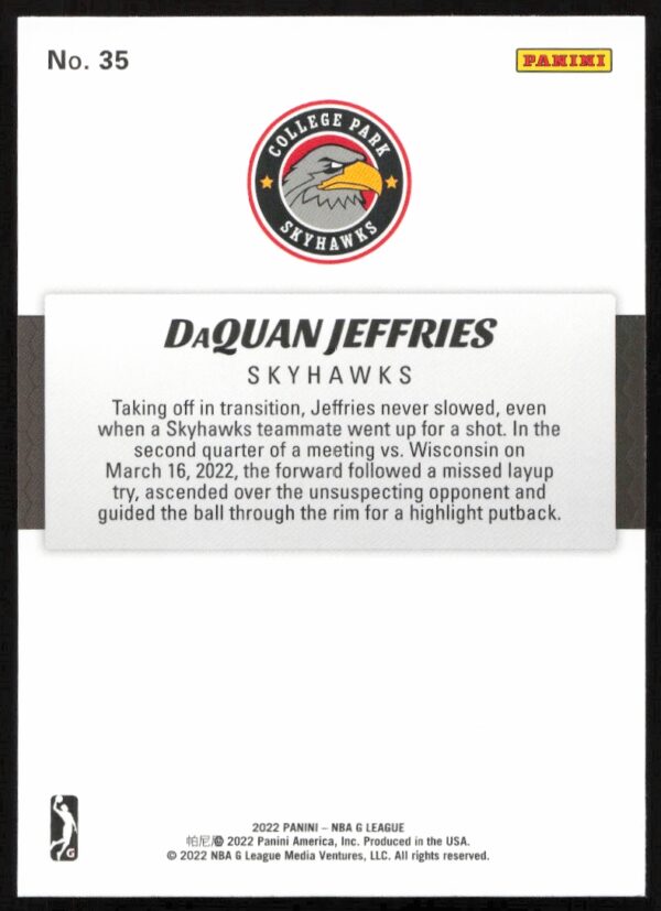 2021-22 Panini NBA G League DaQuan Jeffries #35 (Back)