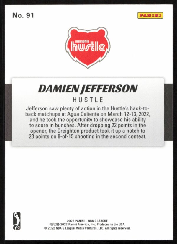 2021-22 Panini NBA G League Damien Jefferson #91 (Back)