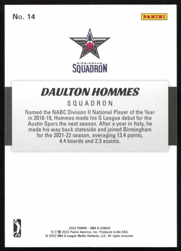 2021-22 Panini NBA G League Daulton Hommes #14 (Back)