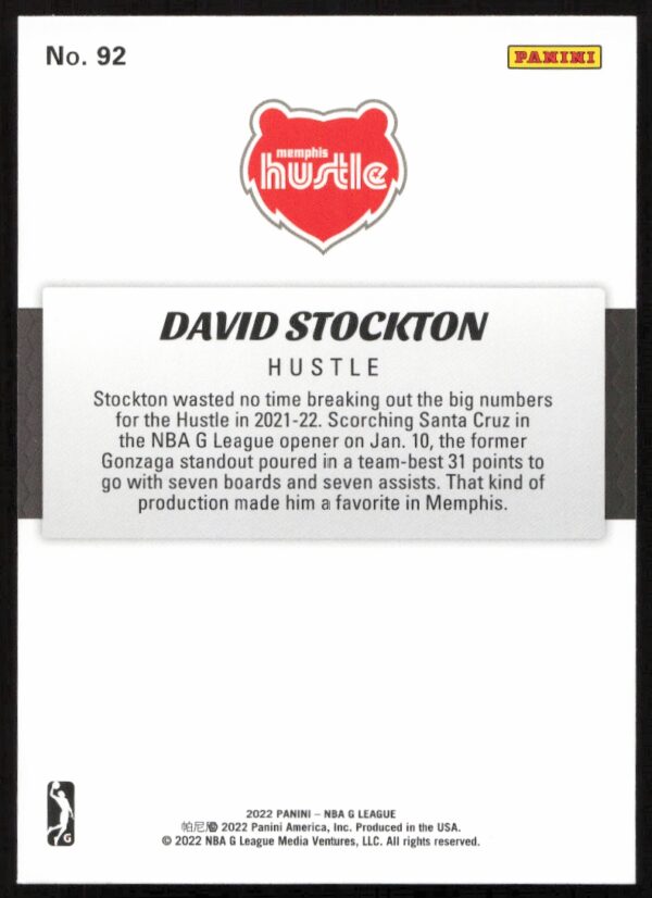 2021-22 Panini NBA G League David Stockton #92 (Back)