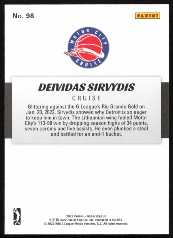 2021-22 Panini NBA G League Deividas Sirvydis #98 (Back)