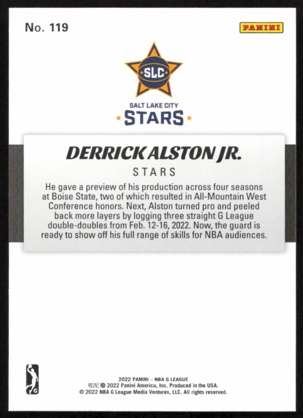 2021-22 Panini NBA G League Derrick Alston Jr. #119 (Back)