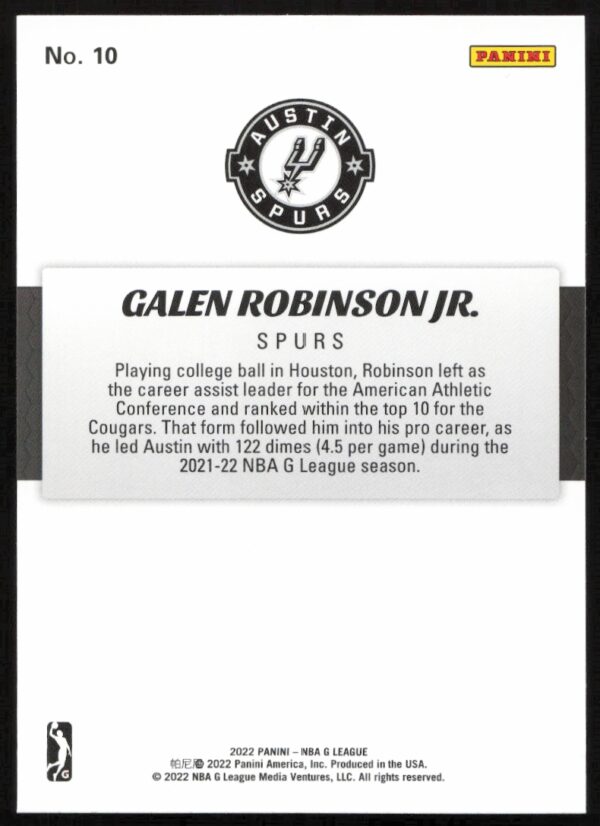 2021-22 Panini NBA G League Galen Robinson Jr. #10 (Back)