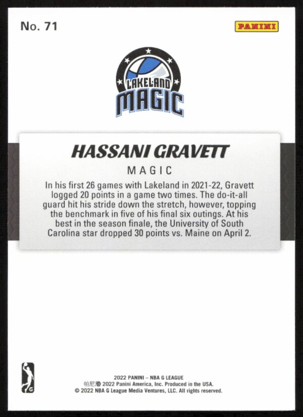 2021-22 Panini NBA G League Hassani Gravett #71 (Back)