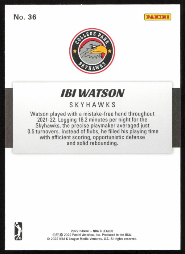 2021-22 Panini NBA G League Ibi Watson #36 (Back)