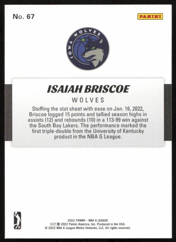 2021-22 Panini NBA G League Isaiah Briscoe #67 (Back)