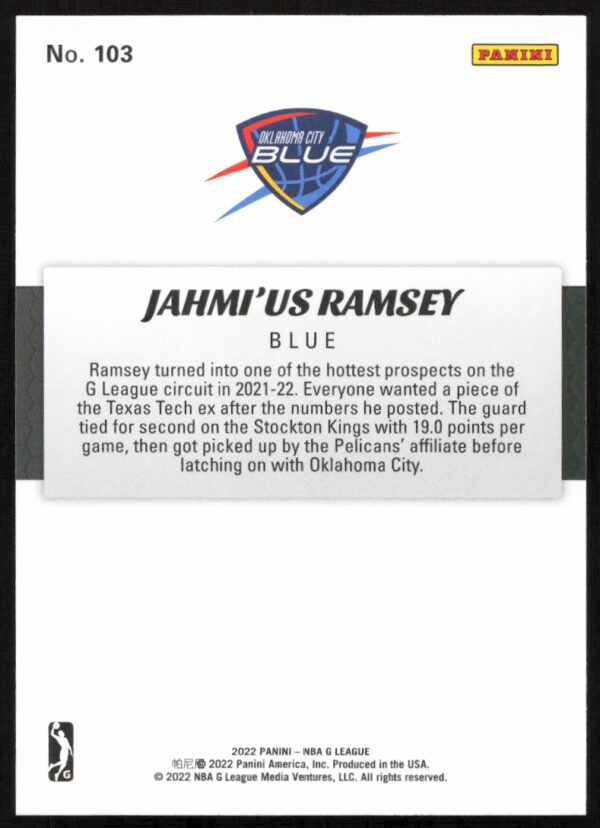 2021-22 Panini NBA G League Jahmi’us Ramsey #103 (Back)