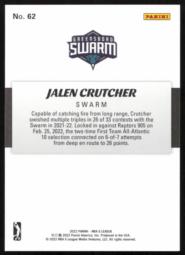 2021-22 Panini NBA G League Jalen Crutcher #62 (Back)