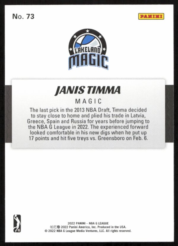 2021-22 Panini NBA G League Janis Timma #73 (Back)