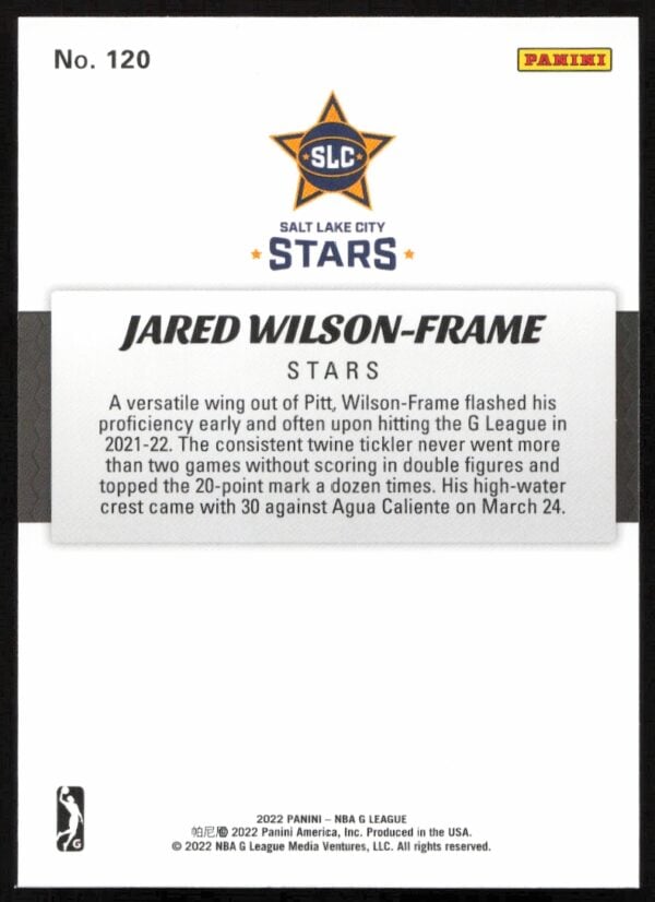 2021-22 Panini NBA G League Jared Wilson-Frame #120 (Back)