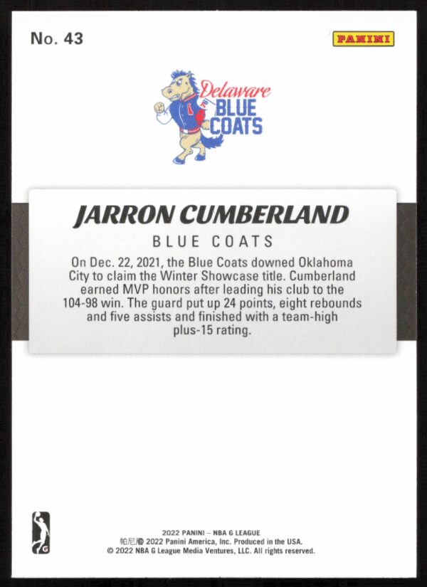 2021-22 Panini NBA G League Jarron Cumberland #43 (Back)