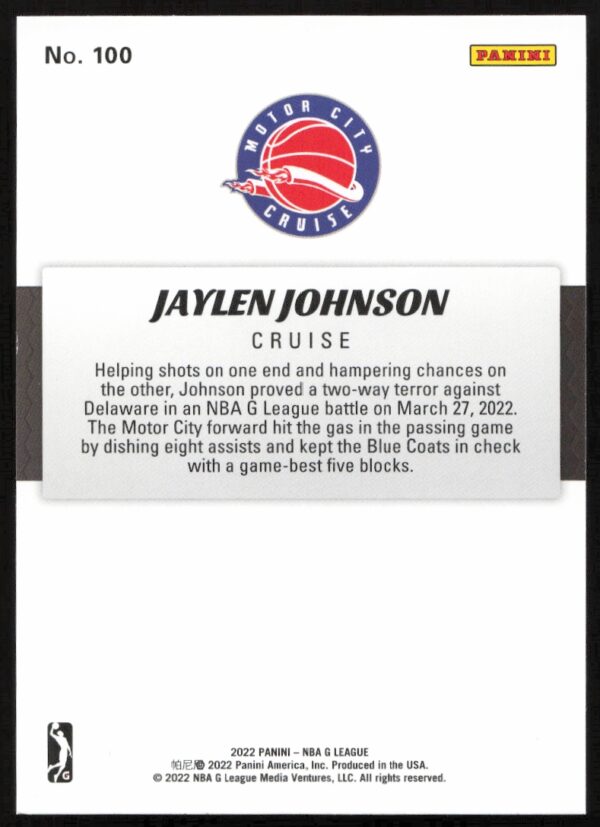 2021-22 Panini NBA G League Jaylen Johnson #100 (Back)