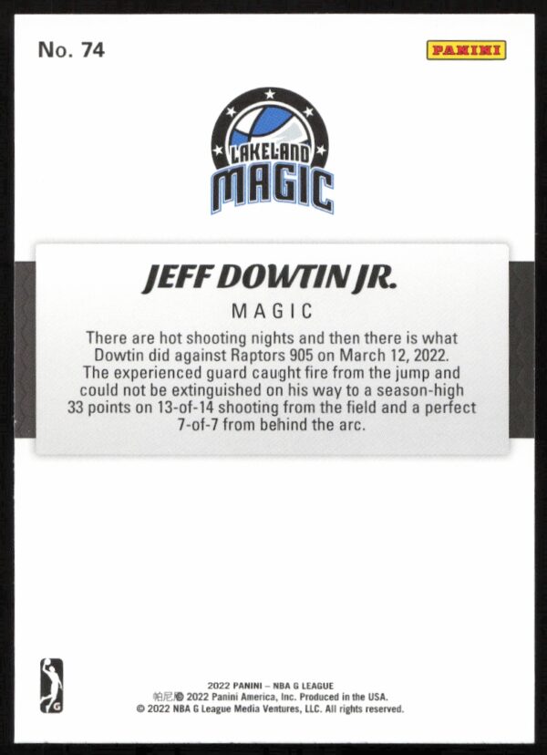 2021-22 Panini NBA G League Jeff Dowtin Jr. #74 (Back)