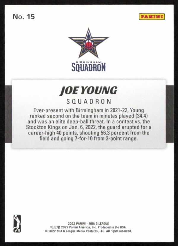 2021-22 Panini NBA G League Joe Young #15 (Back)