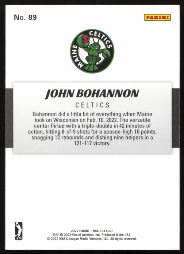 2021-22 Panini NBA G League John Bohannon #89 (Back)