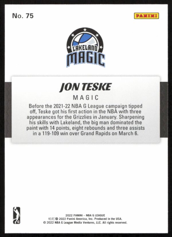 2021-22 Panini NBA G League Jon Teske #75 (Back)