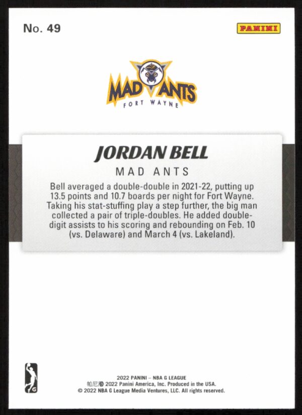 2021-22 Panini NBA G League Jordan Bell #49 (Back)