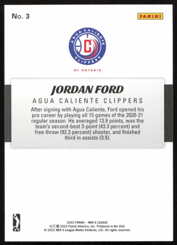 2021-22 Panini NBA G League Jordan Ford #3 (Back)