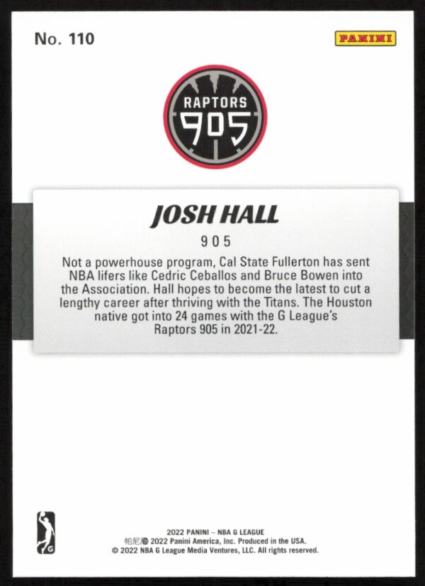 2021-22 Panini NBA G League Josh Hall #110 (Back)