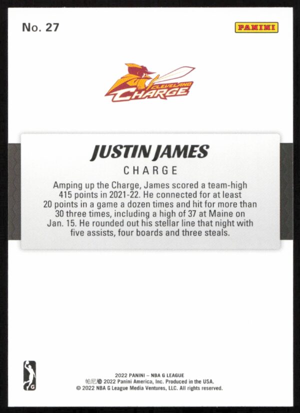 2021-22 Panini NBA G League Justin James #27 (Back)