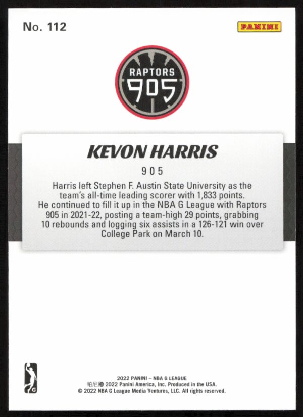 2021-22 Panini NBA G League Kevon Harris #112 (Back)