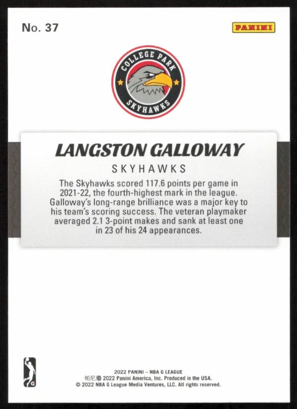 2021-22 Panini NBA G League Langston Galloway #37 (Back)