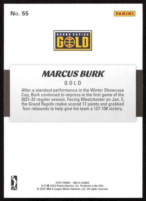 2021-22 Panini NBA G League Marcus Burk #55 (Back)