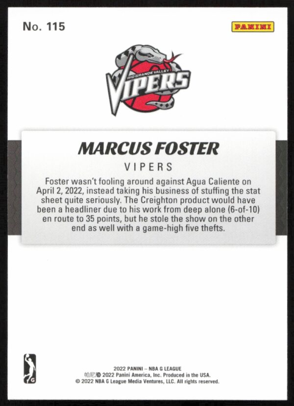 2021-22 Panini NBA G League Marcus Foster #115 (Back)