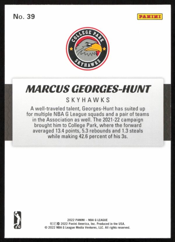 2021-22 Panini NBA G League Marcus Georges-Hunt #39 (Back)