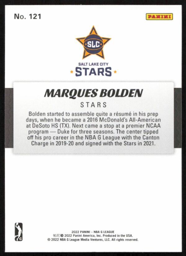 2021-22 Panini NBA G League Marques Bolden #121 (Back)