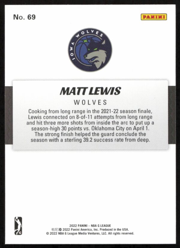 2021-22 Panini NBA G League Matt Lewis #69 (Back)