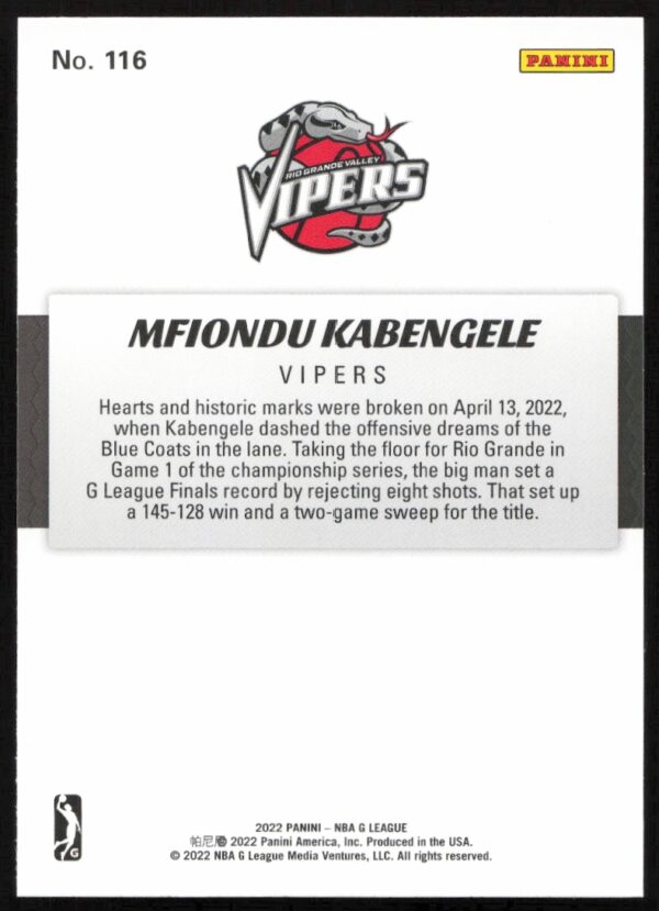 2021-22 Panini NBA G League Mfiondu Kabengele #116 (Back)