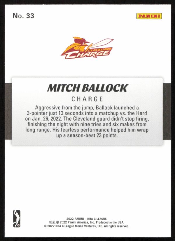 2021-22 Panini NBA G League Mitch Ballock #33 (Back)