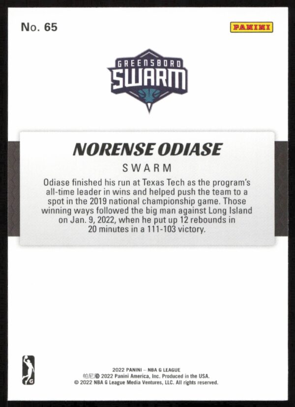 2021-22 Panini NBA G League Norense Odiase #65 (Back)