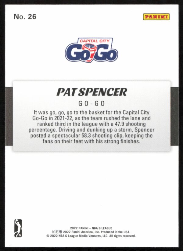 2021-22 Panini NBA G League Pat Spencer #26 (Back)