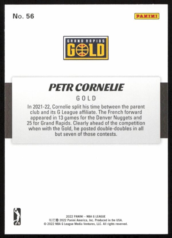 2021-22 Panini NBA G League Petr Cornelie #56 (Back)