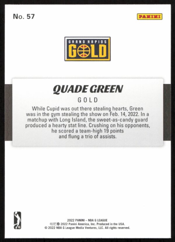 2021-22 Panini NBA G League Quade Green #57 (Back)