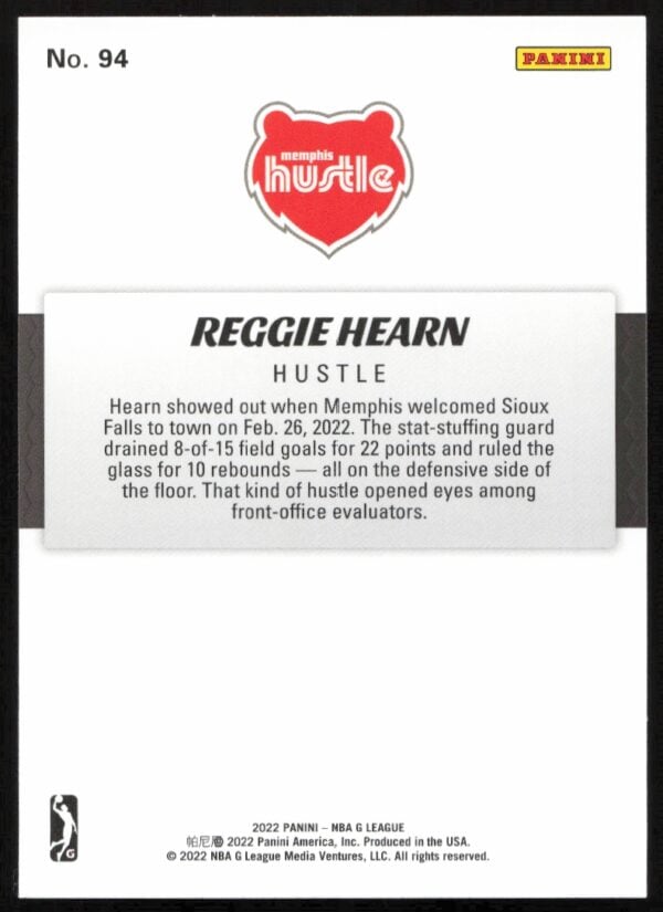 2021-22 Panini NBA G League Reggie Hearn #94 (Back)