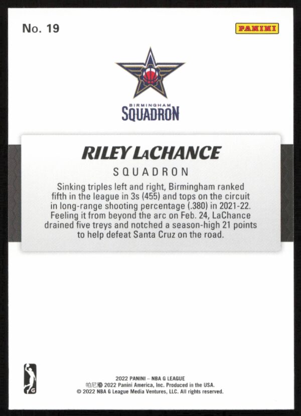 2021-22 Panini NBA G League Riley LaChance #19 (Back)