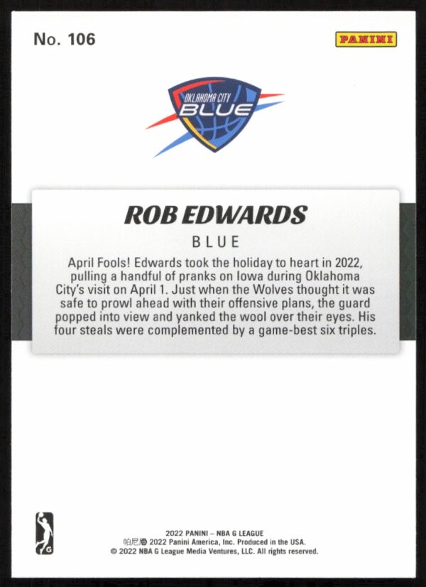 2021-22 Panini NBA G League Rob Edwards #106 (Back)